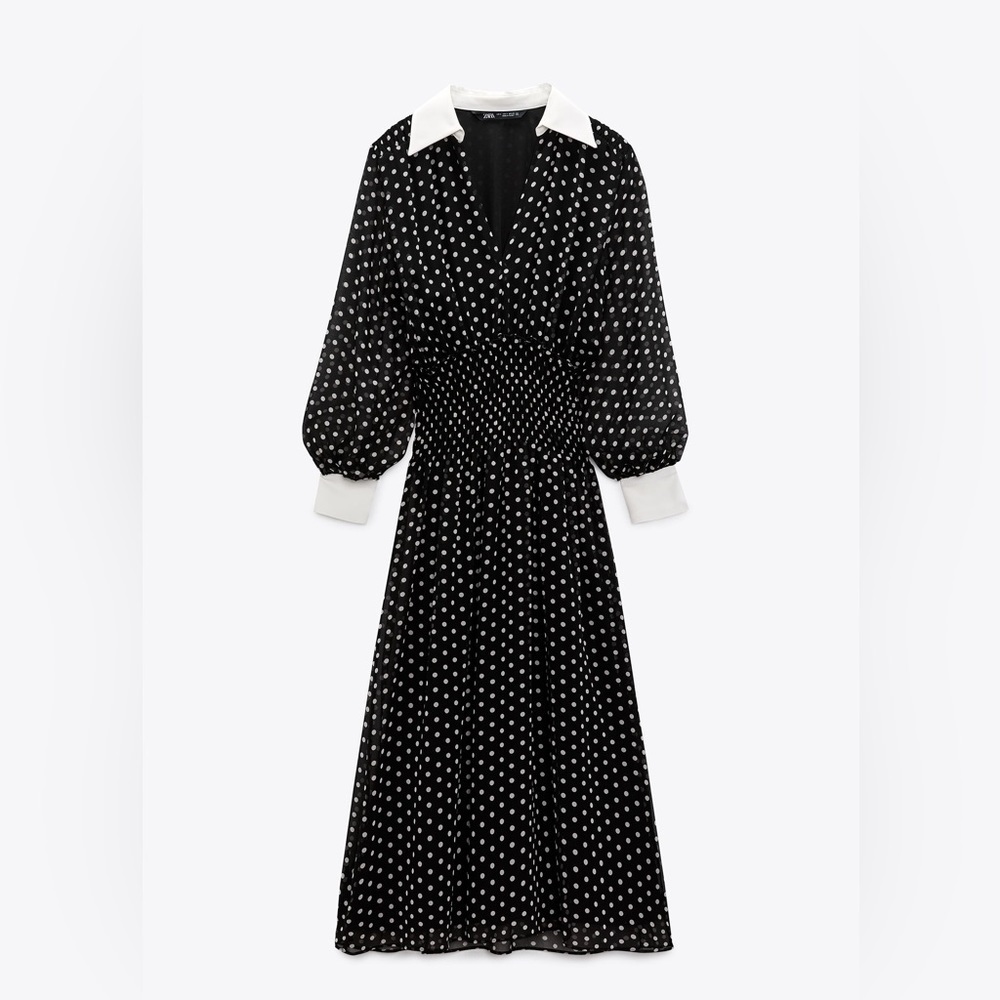 Elegant Black and White Polka Dot Dress - Picture 7 of 11